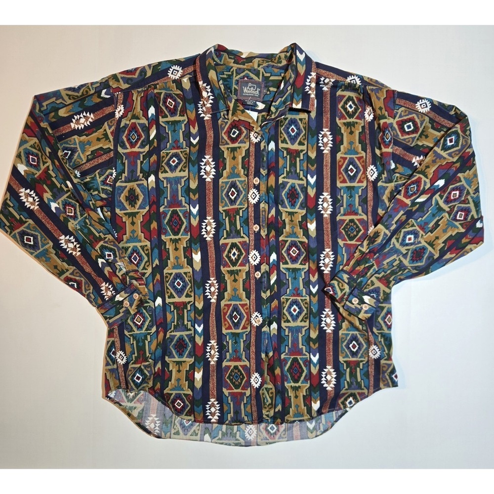 Vintage 90's Woolrich Button Up Shirt Mens XL Aztec Southwestern Tribal Pattern